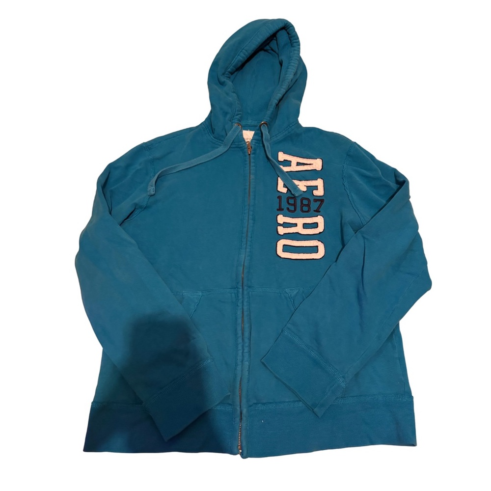 Aeropostale Teal Hoodie Jacket with Pink Accents